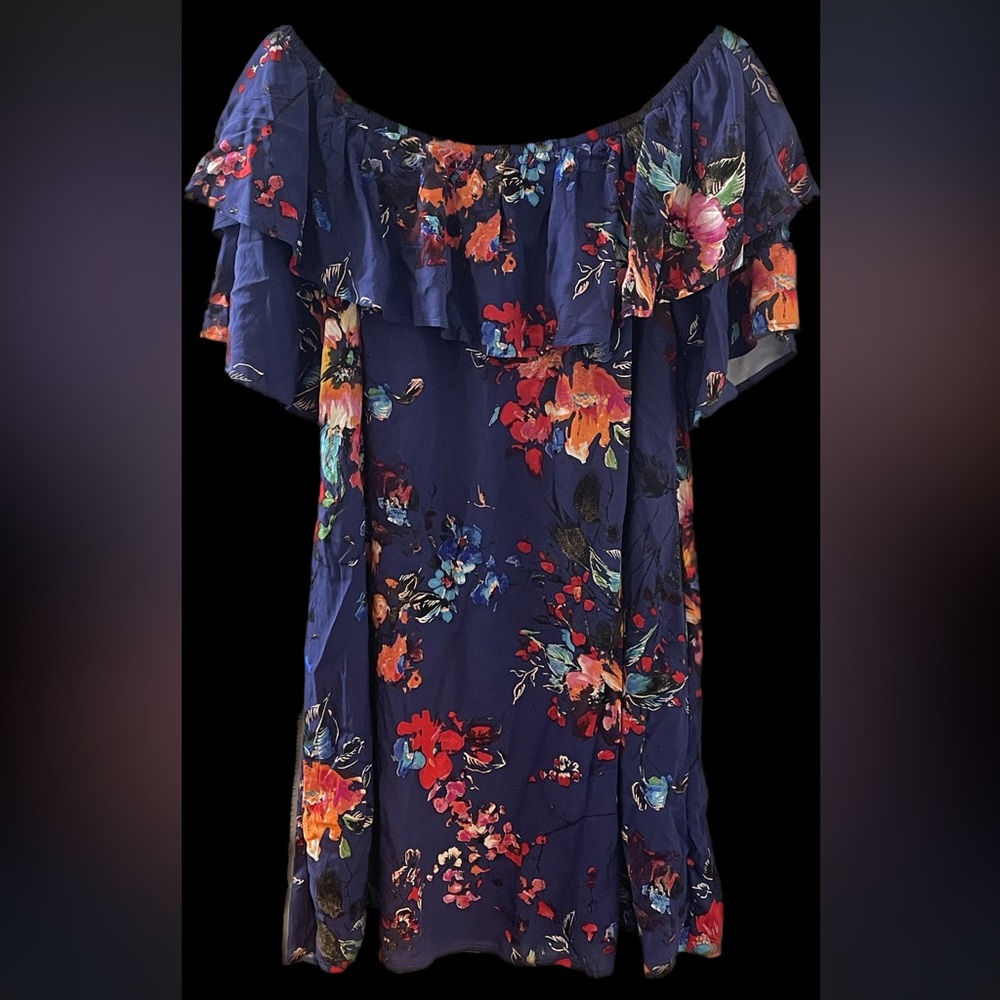 NWT Blushing Heart Navy Floral Off The Shoulder Dress Large
